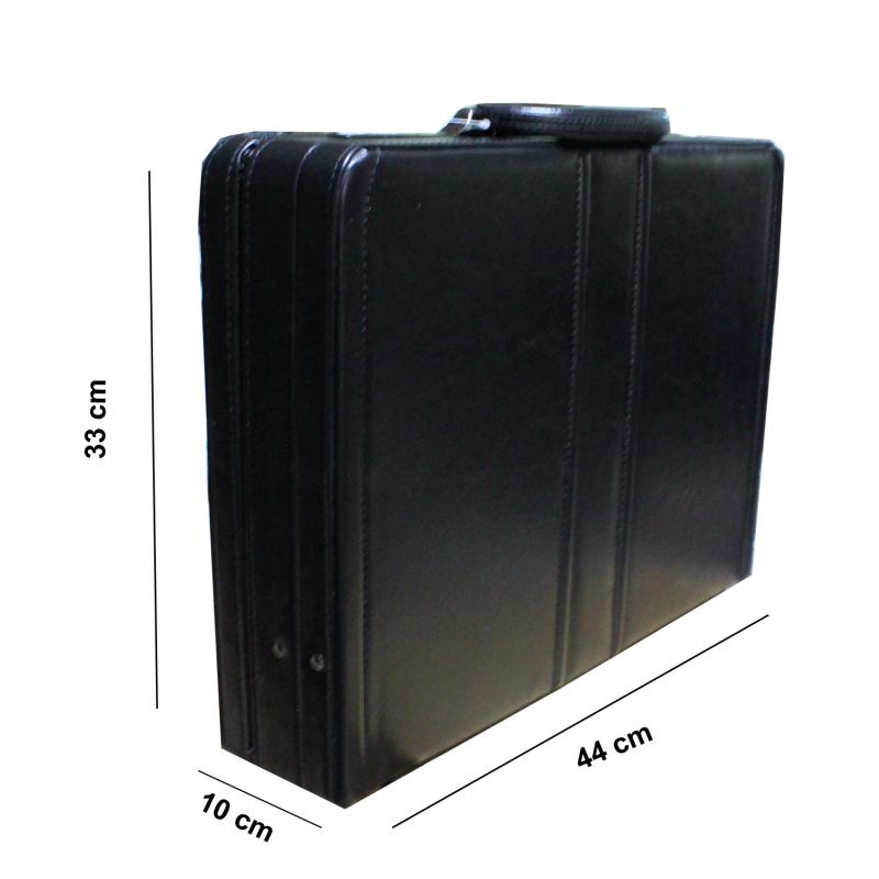 Şifreli Körüklü Lüx Evrak Bond Çantası Suni Deri Siyah 33x10x44