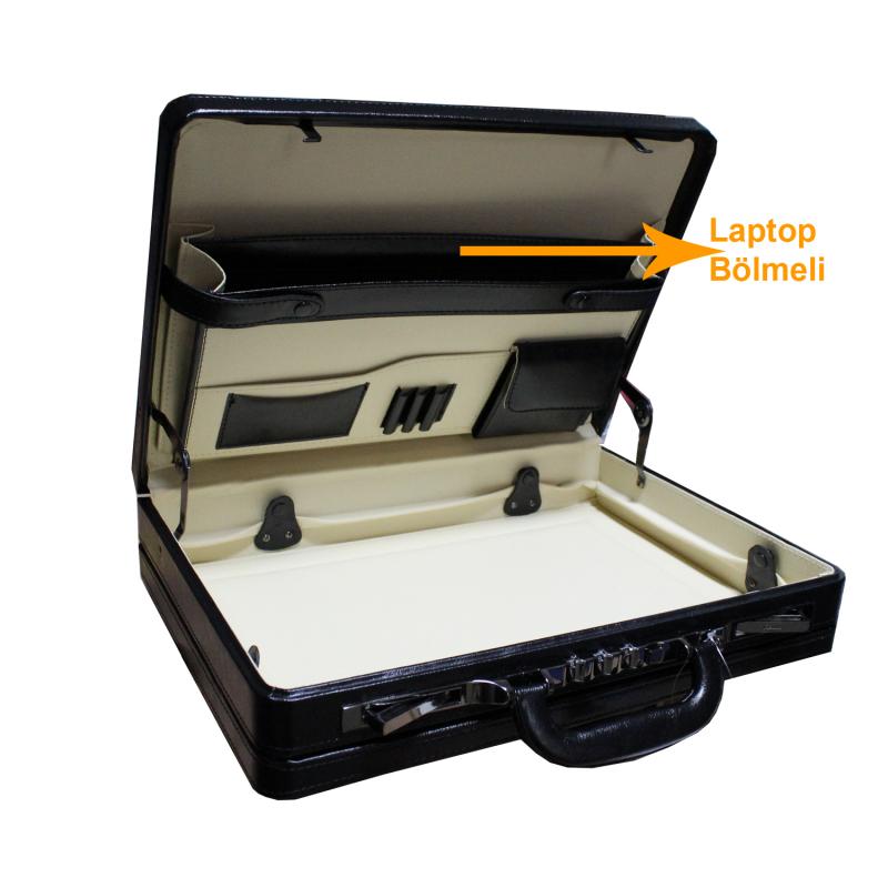 Şifreli Körüklü Lüx Evrak Bond Çantası Suni Deri Siyah 33x10x44