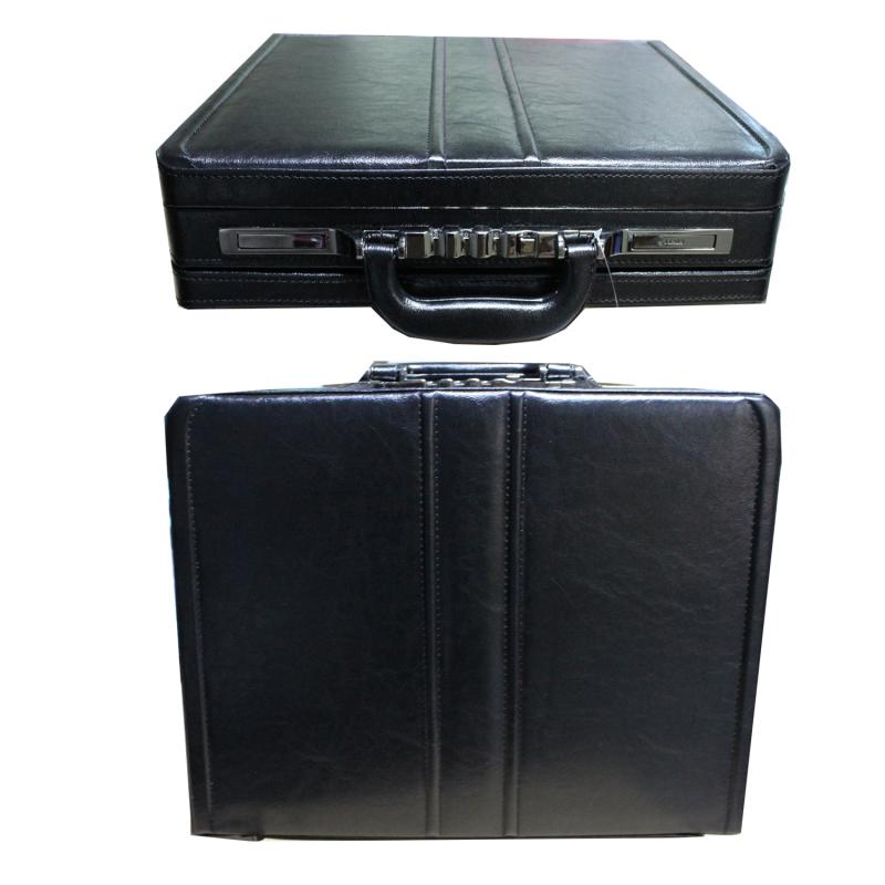 Şifreli Körüklü Lüx Evrak Bond Çantası Suni Deri Siyah 33x10x44