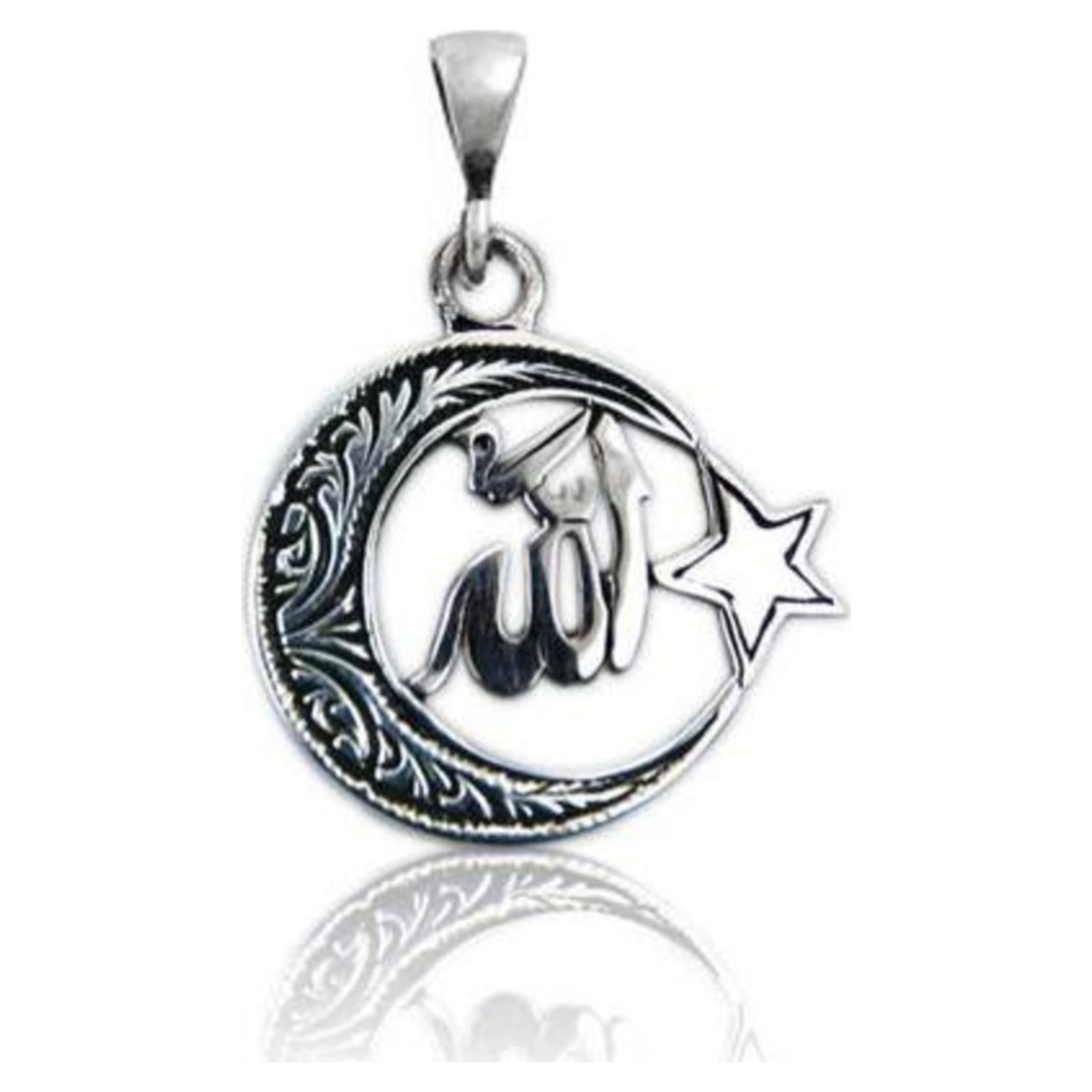 Ayyıldız İçinde Allah Yazılı Gümüş Kolye Ucu