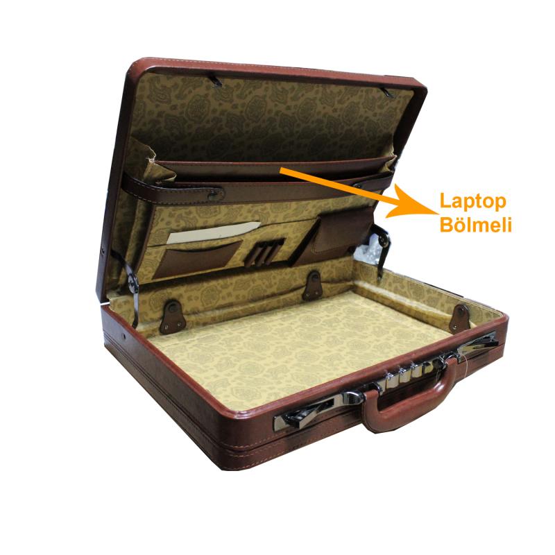 Şifreli Körüklü Lüx Evrak Bond Çantası Suni Deri Kahverengi 33x10x44