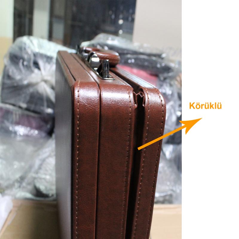 Şifreli Körüklü Lüx Evrak Bond Çantası Suni Deri Kahverengi 33x10x44