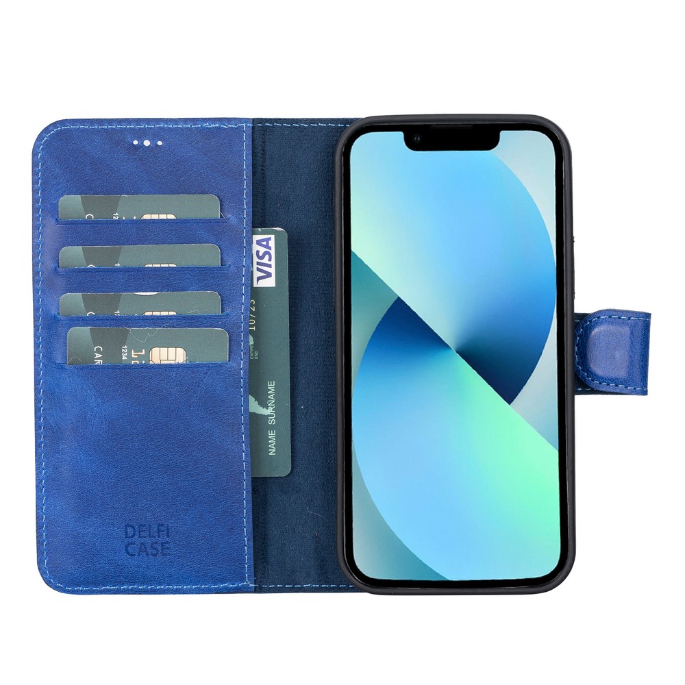 Apple iPhone 12 Pro Uyumlu Deri Cüzdanlı Kılıf Okyanus Mavi