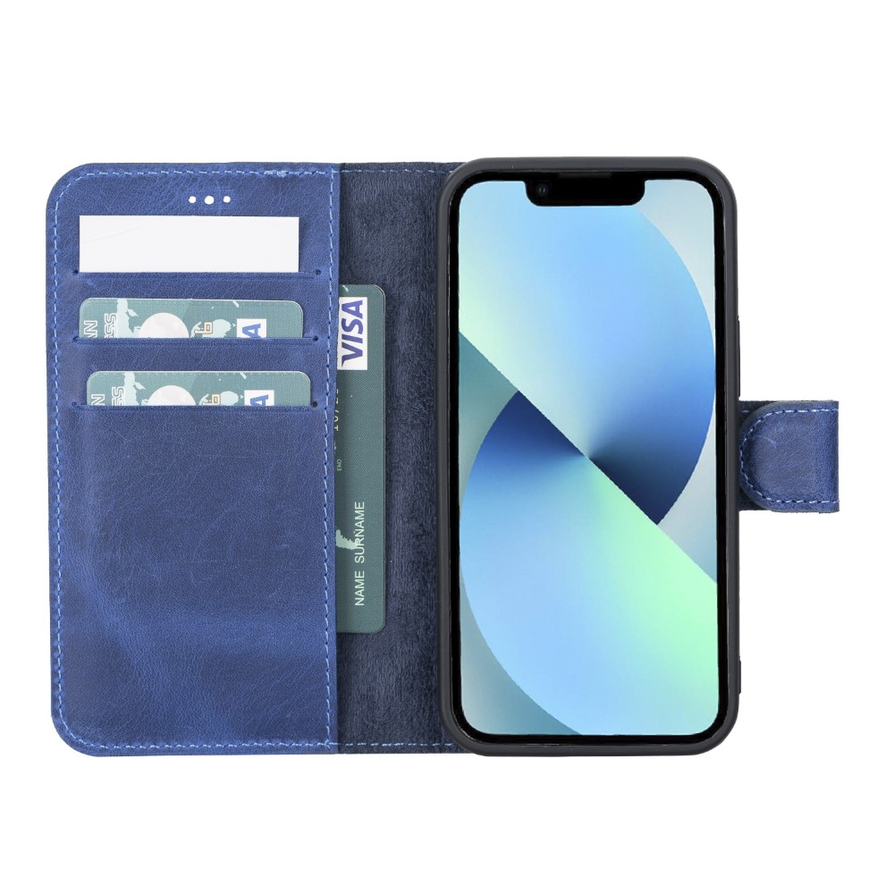 Apple iPhone 12 Mini Uyumlu Deri Cüzdanlı Kılıf G21 Mavi