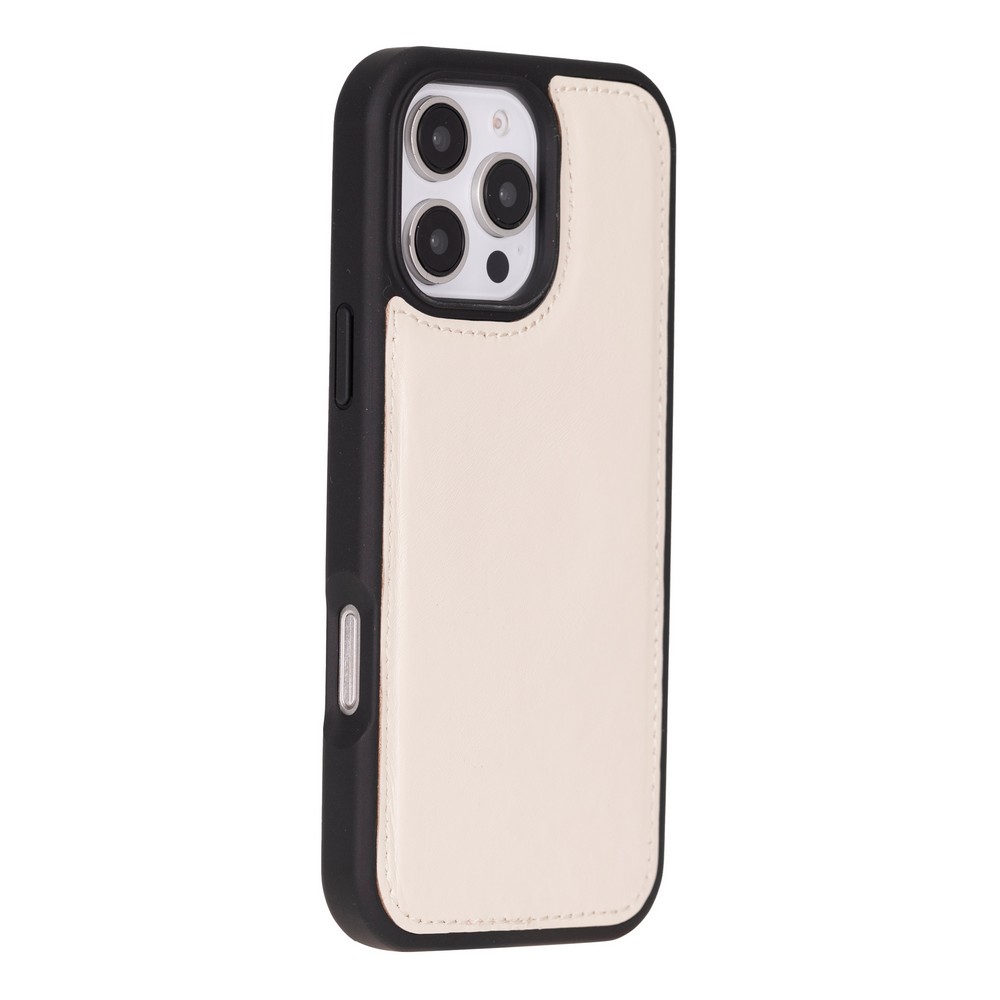 Apple iPhone 16 Pro uyumlu, Hakiki Deri, El Yapımı, Cüzdanlı Kılıf, Krem Renk