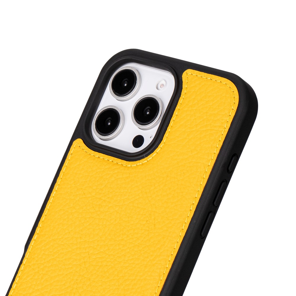 Apple iPhone 16 Pro uyumlu, Hakiki Deri, El Yapımı, Cüzdanlı Kılıf, Limon Sarı