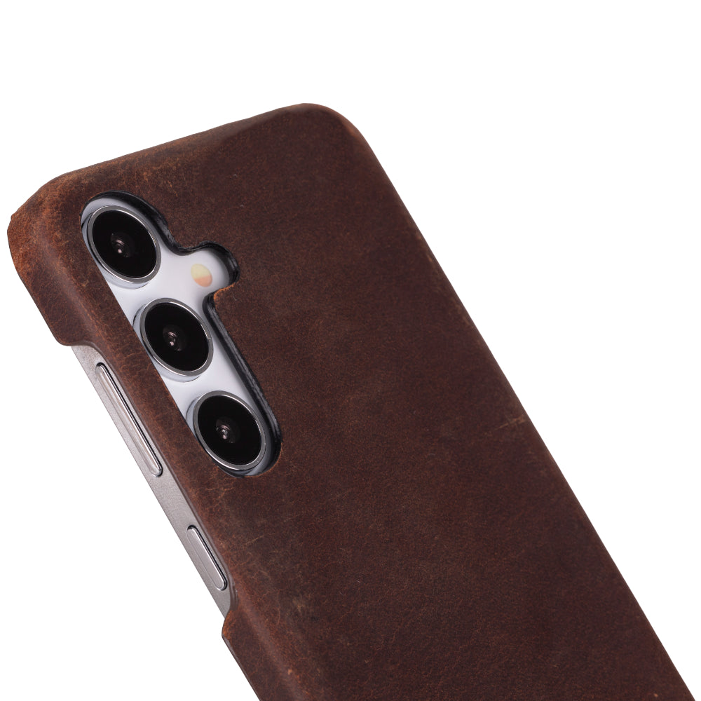 Samsung Galaxy S25 Uyumlu, Hakiki Deri, El Yapımı Arka Kapak, Antik Kahve
