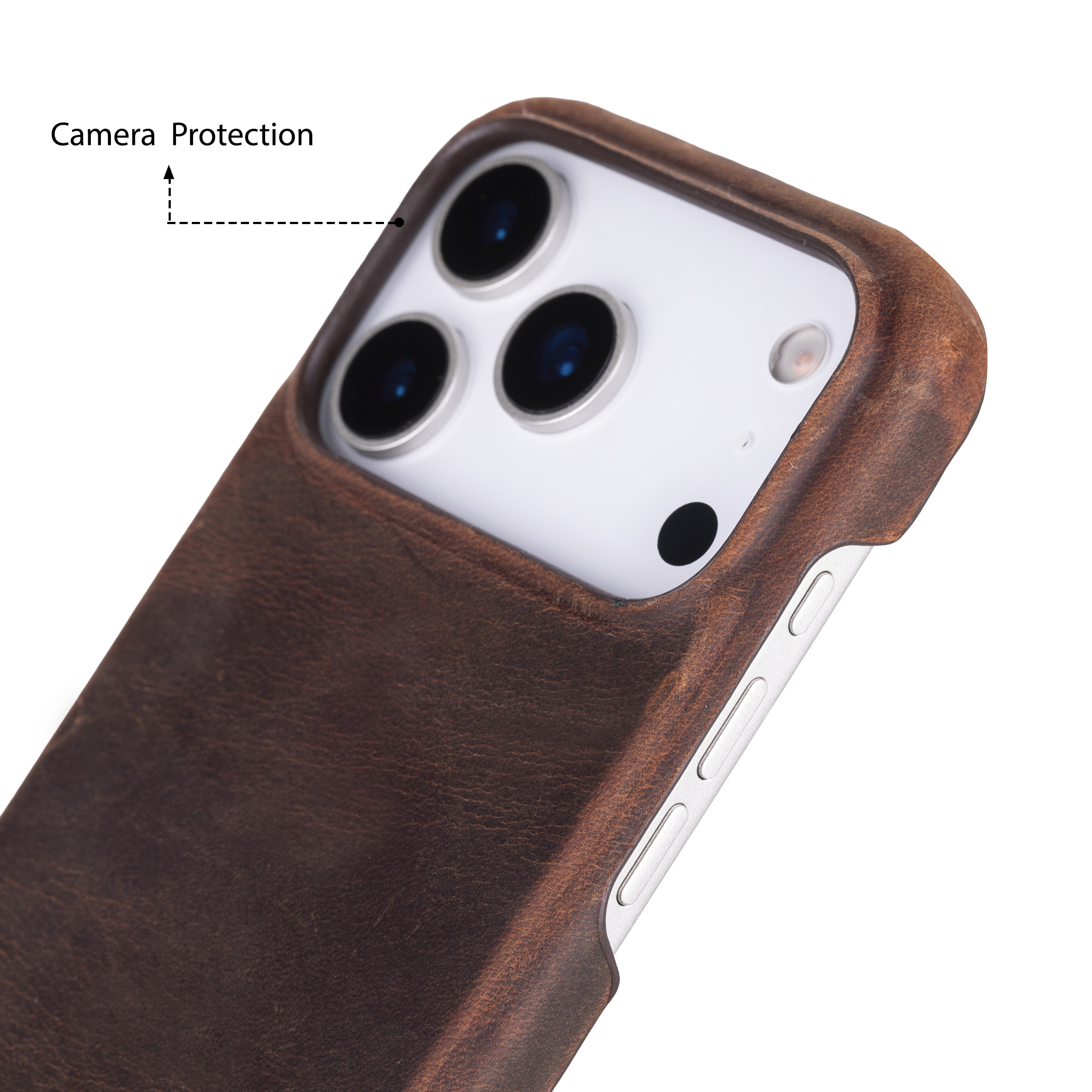 Apple iPhone 17 Pro için, Hakiki Deri, El Yapımı Kılıf, Magsafe ile uyumlu, İç Yüzeyi Kadife,Antik Kahve