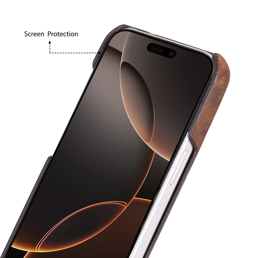 Apple iPhone 17 Pro için, Hakiki Deri, El Yapımı Kılıf, Magsafe ile uyumlu, İç Yüzeyi Kadife,Antik Kahve