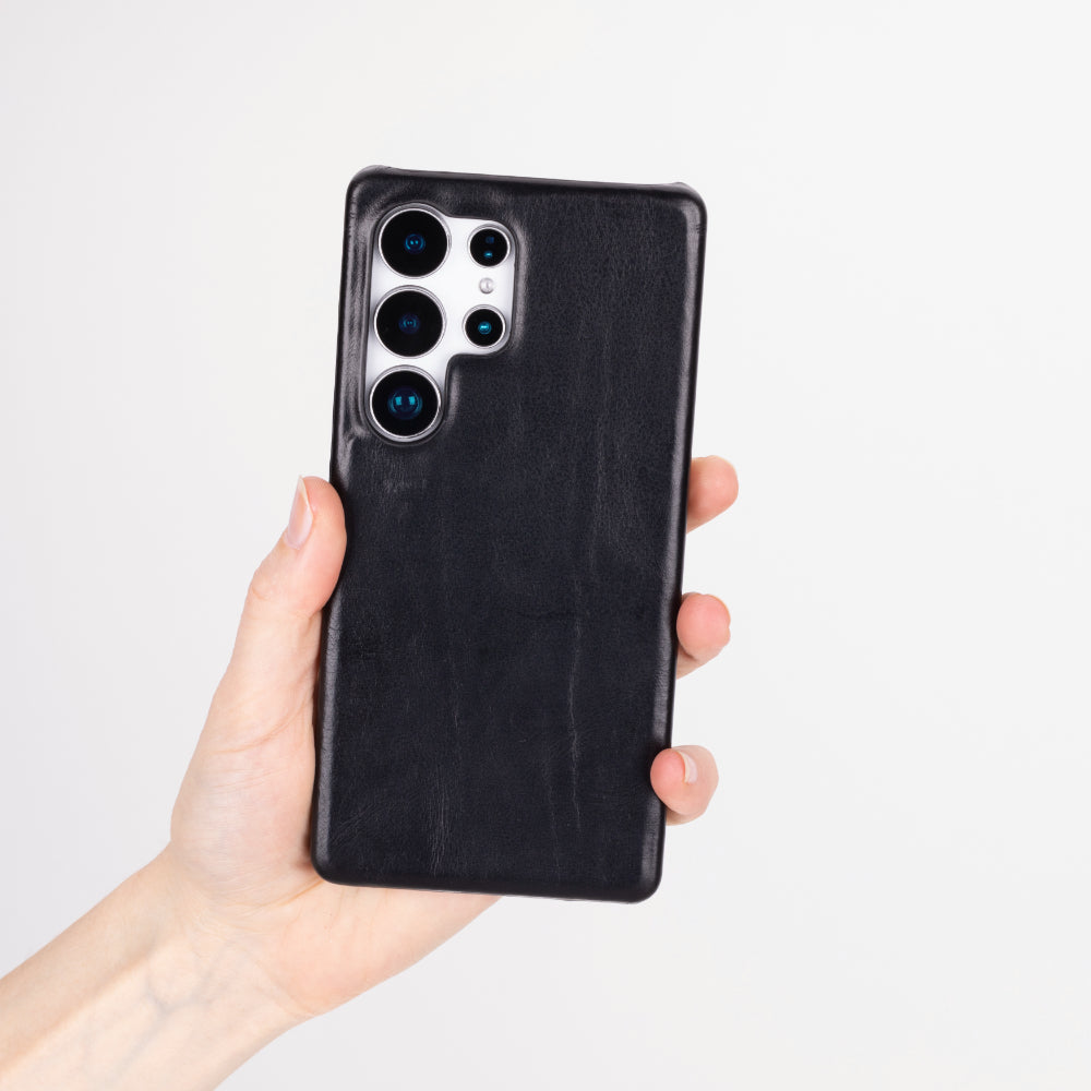 Samsung Galaxy S25 Ultra Uyumlu, Hakiki Deri, El Yapımı Arka Kapak, Kömür Siyah