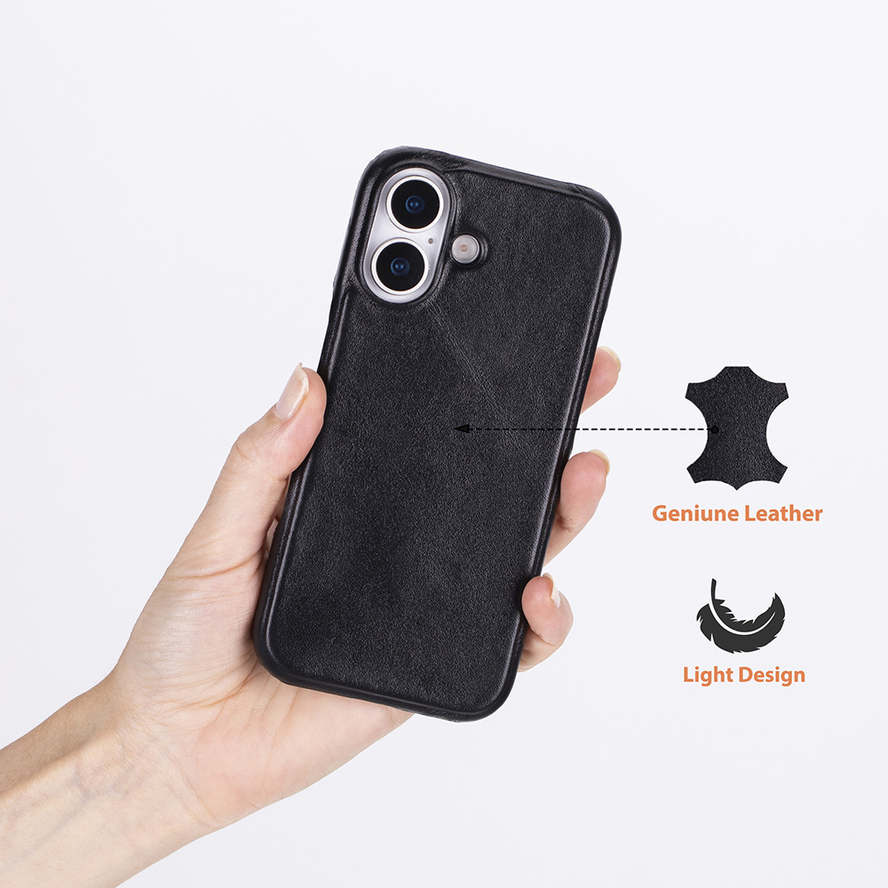 Apple iPhone 17 için, Hakiki Deri, El Yapımı Kılıf, Magsafe ile uyumlu, İç Yüzeyi Kadife, Kömür Siyah