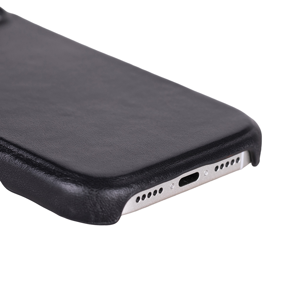 Apple iPhone 17 için, Hakiki Deri, El Yapımı Kılıf, Magsafe ile uyumlu, İç Yüzeyi Kadife, Kömür Siyah