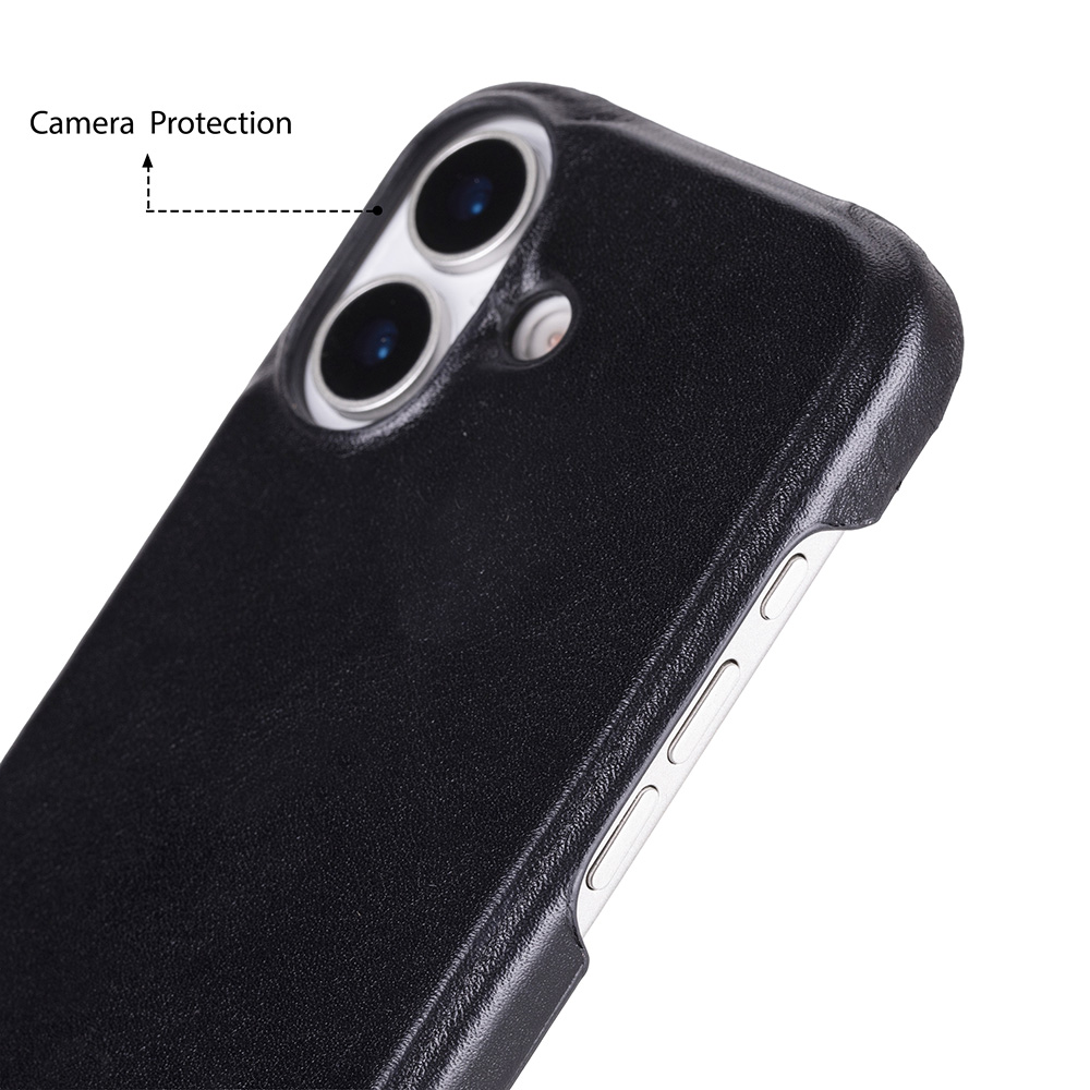 Apple iPhone 17 için, Hakiki Deri, El Yapımı Kılıf, Magsafe ile uyumlu, İç Yüzeyi Kadife, Kömür Siyah