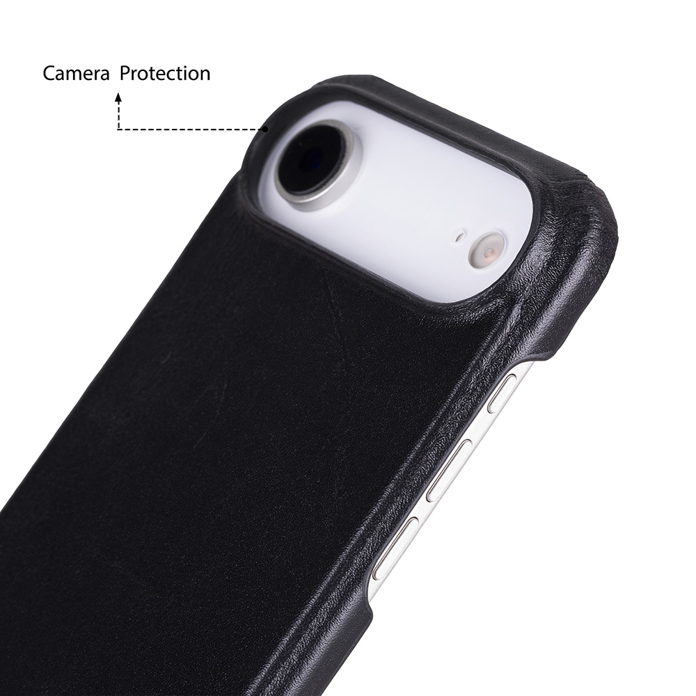 Apple iPhone 17 Air için, Hakiki Deri, El Yapımı Kılıf, Magsafe ile uyumlu, İç Yüzeyi Kadife, Kömür Siyah