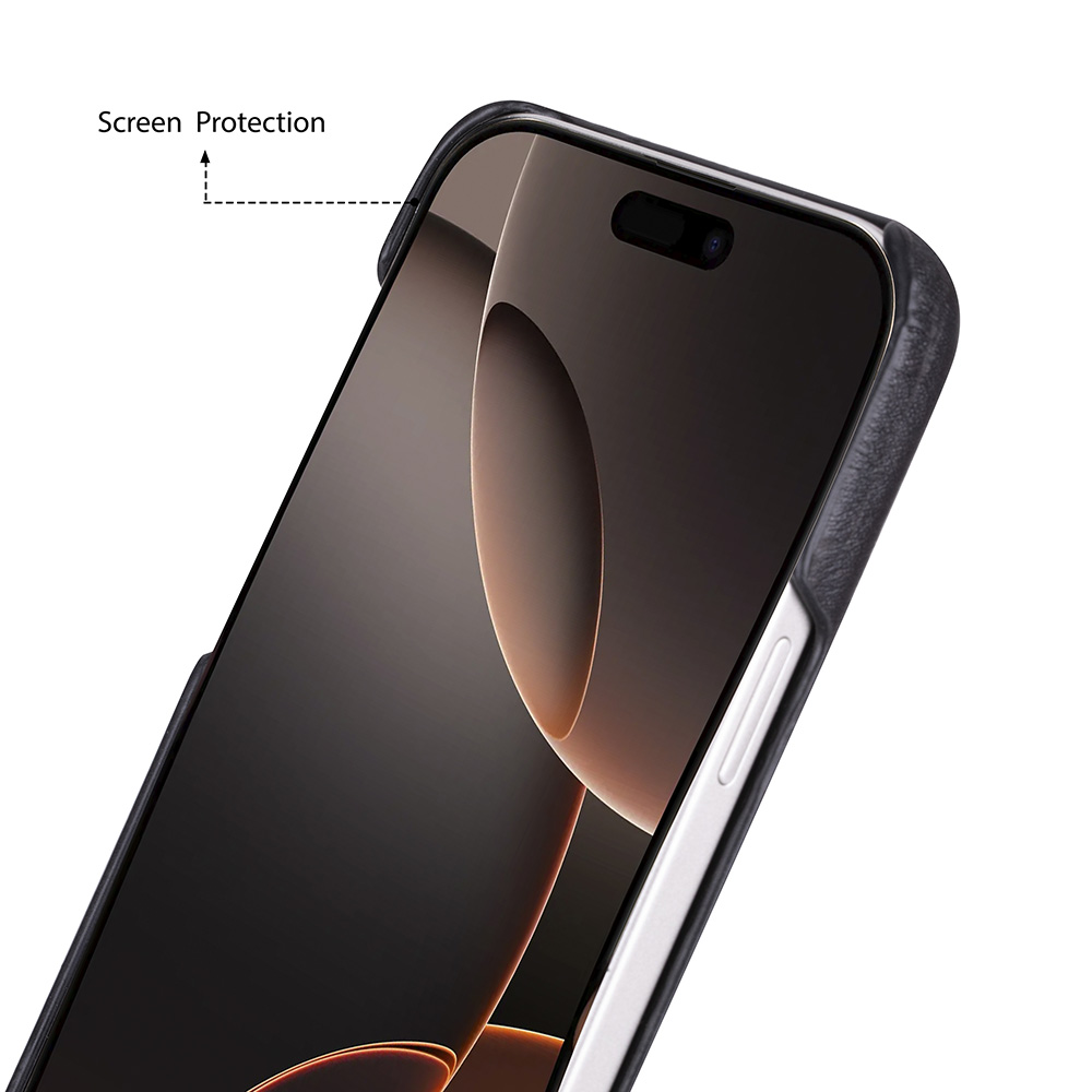 Apple iPhone 17 Air için, Hakiki Deri, El Yapımı Kılıf, Magsafe ile uyumlu, İç Yüzeyi Kadife, Kömür Siyah