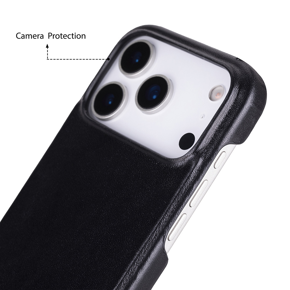 Apple iPhone 17 Pro için, Hakiki Deri, El Yapımı Kılıf, Magsafe ile uyumlu, İç Yüzeyi Kadife, Kömür Siyah