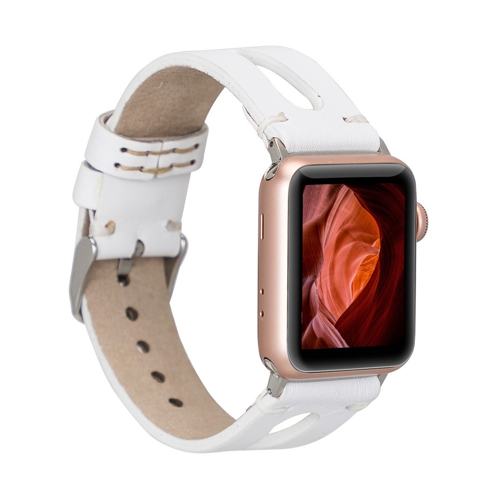 Apple Watch Uyumlu Deri Kordon BA2 42-44-45mm F3 Beyaz