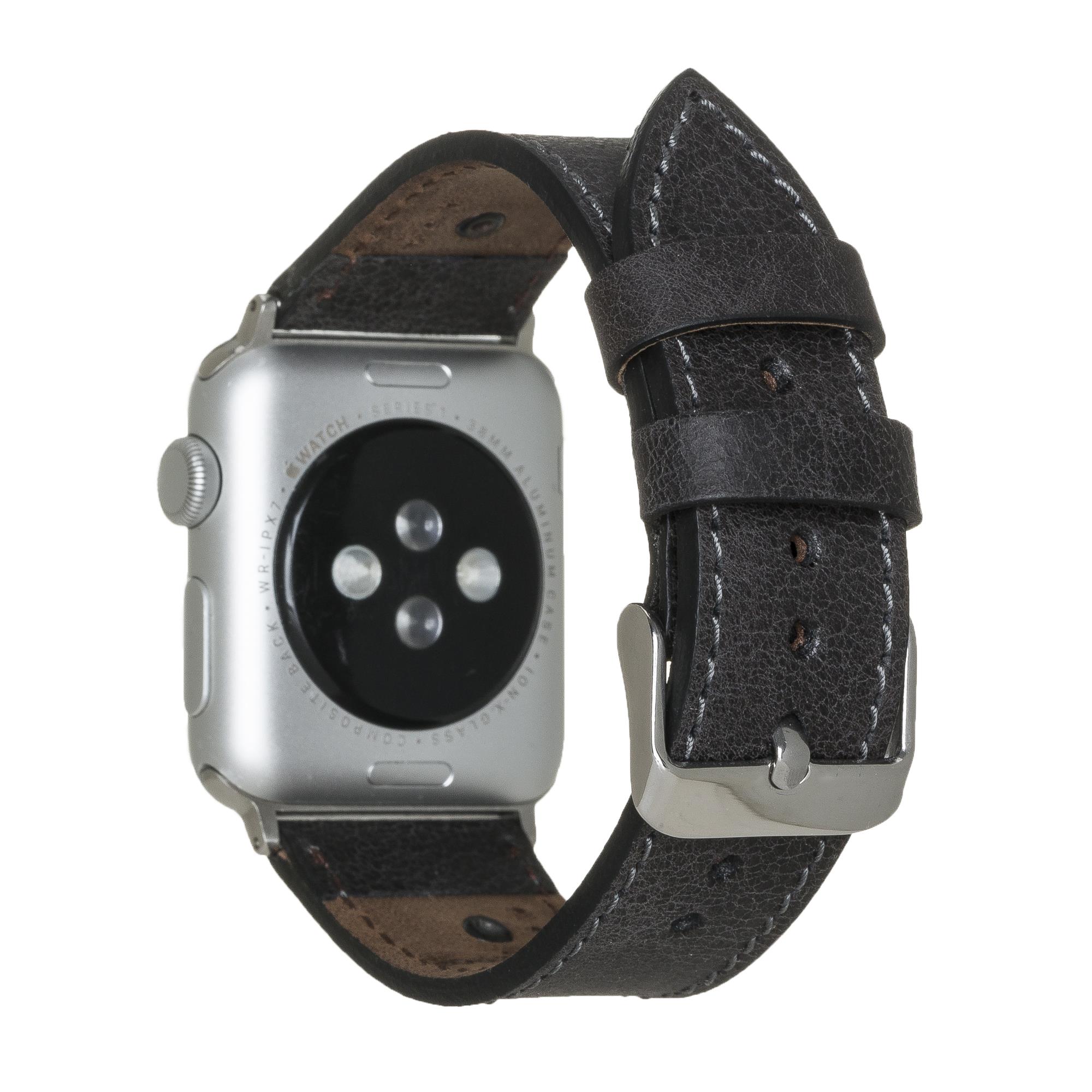 Apple Watch Uyumlu Deri Kordon 42-44-45mm BT Siyah