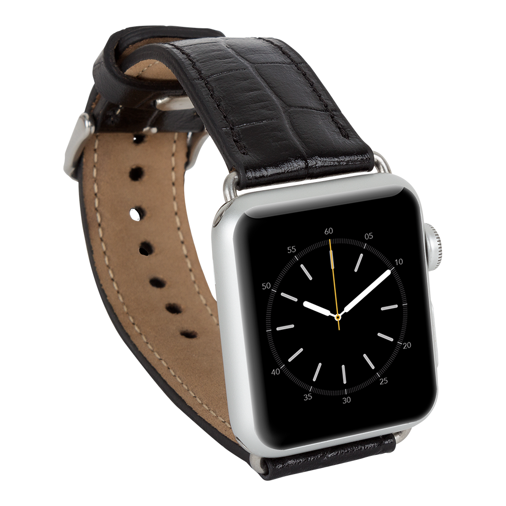 Apple Watch Uyumlu Deri Kordon 42-44-45mm Kroko Siyah