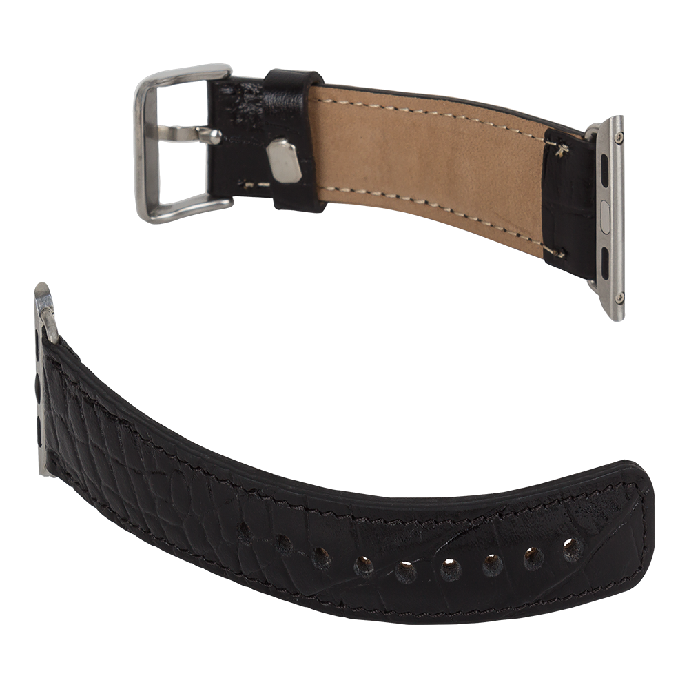 Apple Watch Uyumlu Deri Kordon 42-44-45mm Kroko Siyah