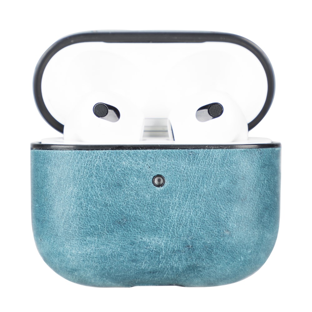 Apple AirPods 3.nesil Uyumlu Deri Kılıf Juni AA32 Mavi