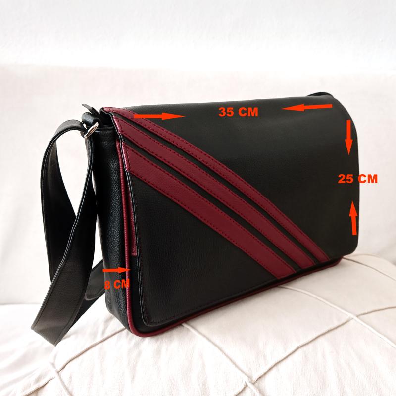 KALİTELİ SUNİ DERİ UNİSEX ASKILI OMUZ ÇANTASI EVRAK ÇANTASI POSTACI ÇANTASI 35X25X8 SİYAH BORDO