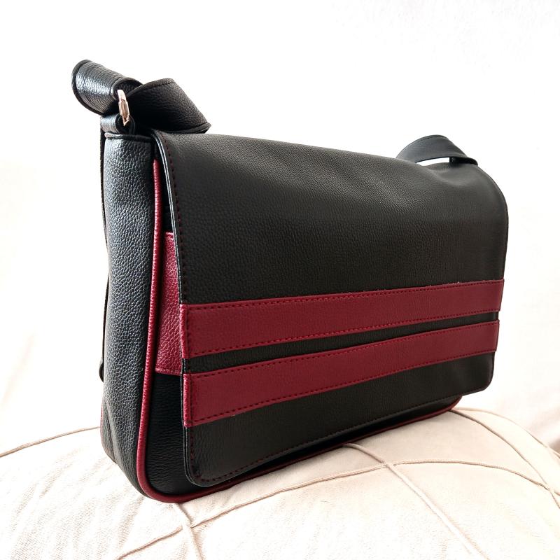 KALİTELİ SUNİ DERİ UNİSEX ASKILI OMUZ ÇANTASI EVRAK ÇANTASI POSTACI ÇANTASI 35X25X8 SİYAH BORDO