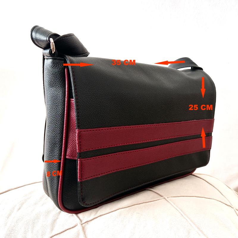 KALİTELİ SUNİ DERİ UNİSEX ASKILI OMUZ ÇANTASI EVRAK ÇANTASI POSTACI ÇANTASI 35X25X8 SİYAH BORDO