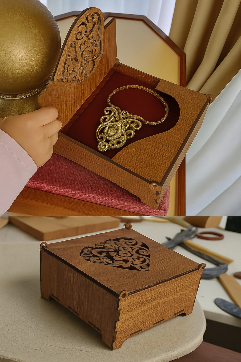 Ahşap Takı Kutusu Takı Tesbih Organizeri Kutusu 15x15x7 cm