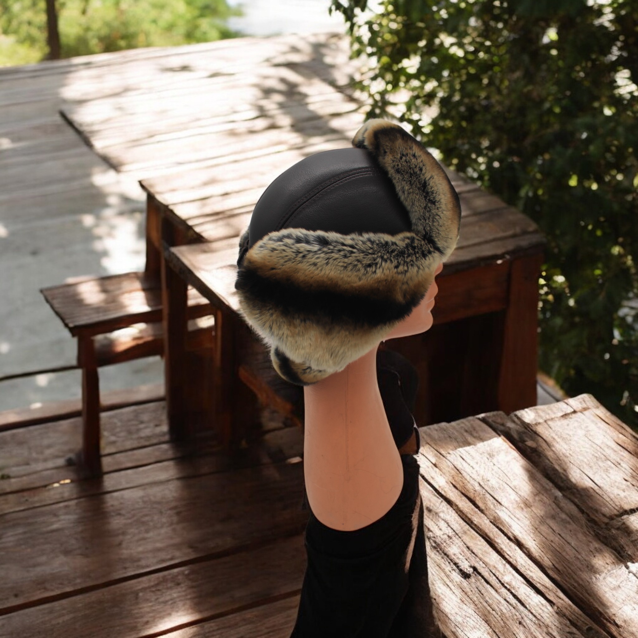 Gerçek Tavşan Kürklü Ushanka Deri Pilot Şapka Ayarlanabilir Tokalı Kışlık Outdoor Şapka Rex Model