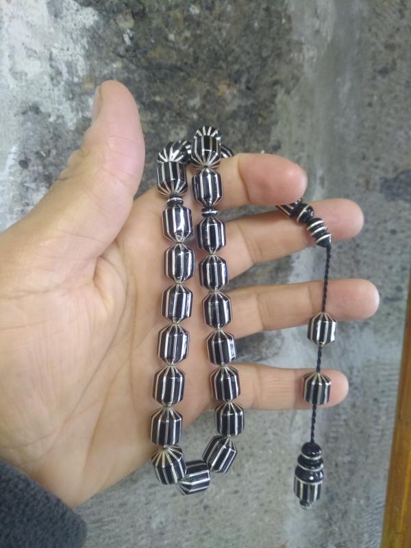 Sistemli 12 x 15,5  mm 12 Gümüş YarmalıKapsül Model Erzurum Oltu Taşı Efe Maskot Tesbih