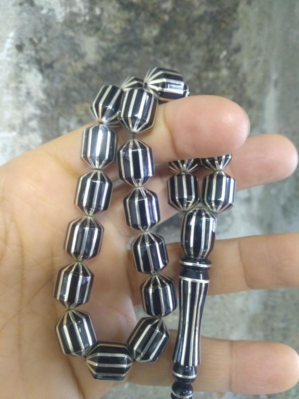 Sistemli 12 x 15,5  mm 12 Gümüş YarmalıKapsül Model Erzurum Oltu Taşı Efe Maskot Tesbih