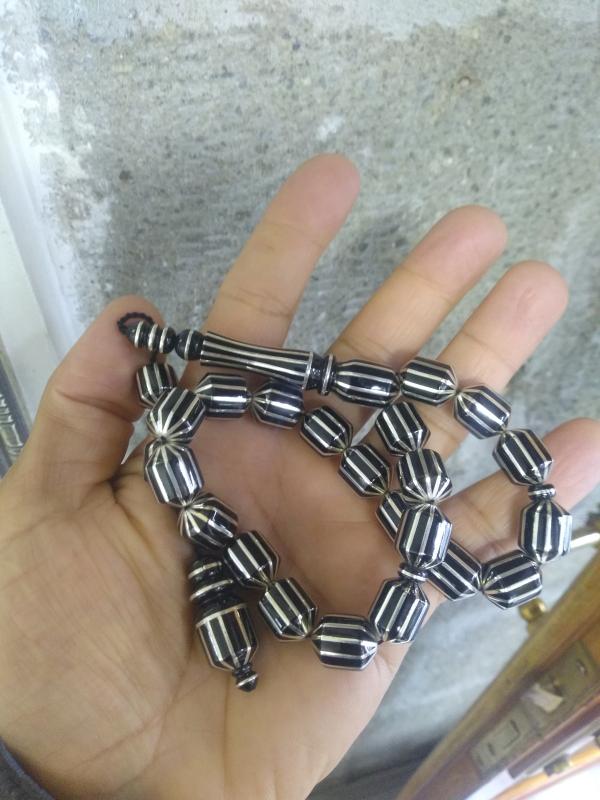 Sistemli 12 x 15,5  mm 12 Gümüş YarmalıKapsül Model Erzurum Oltu Taşı Efe Maskot Tesbih