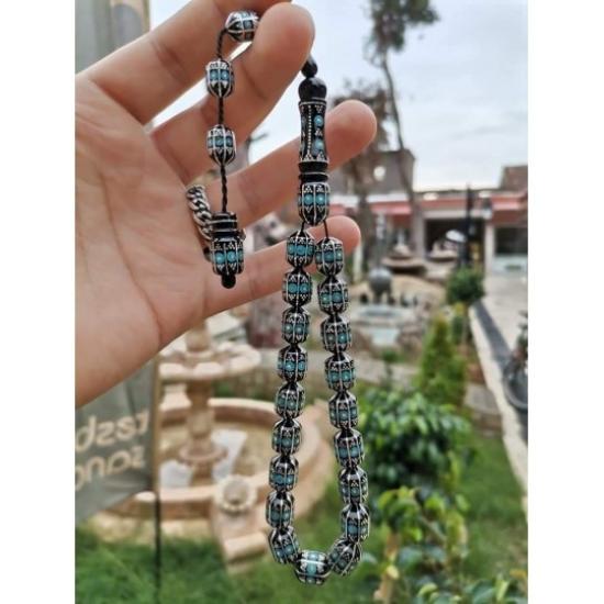 FİRUZE GÜMÜŞ İŞLEMELİ ERZURUM OLTU TAŞI EFE MASKOT TESBİH