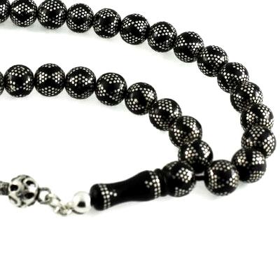 Yoğun Gümüş Kakma İşlemeli Gürcistan Oltu Tesbih 26C24009