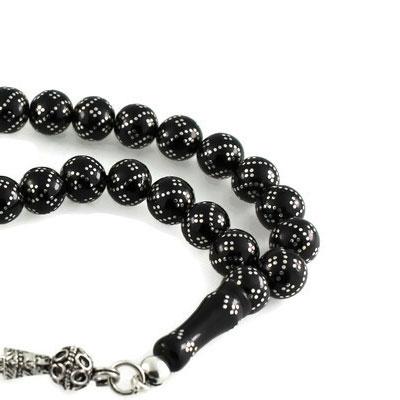 Yoğun Gümüş Kakma İşlemeli Gürcistan Oltu Tesbih