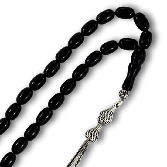 Gümüş Püsküllü Oval Kesim Sade Gürcistan Oltu Tesbih