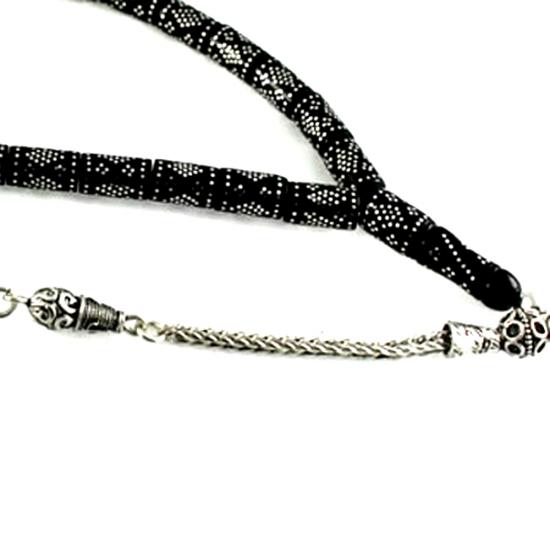 Yoğun Gümüş Kakma İşlemeli Kesme Gürcistan Oltu Tesbih 35CK6006