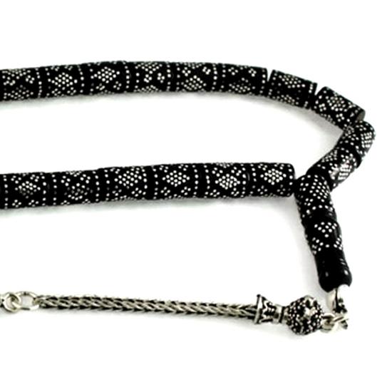 Yoğun Gümüş Kakma İşlemeli Kesme Gürcistan Oltu Tesbih 36CK7007