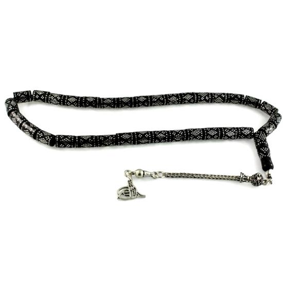 Yoğun Gümüş Kakma İşlemeli Kesme Gürcistan Oltu Tesbih 36CK7007