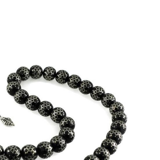 Yoğun Gümüş Kakma İşlemeli Zengerek Desen Gürcistan Oltu Tesbih 07C14808