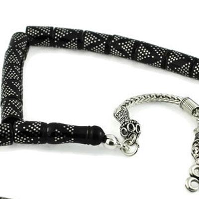 Yoğun Gümüş Kakma İşlemeli Piramit Desen Kesme Gürcistan Oltu Tesbih 31CK1268