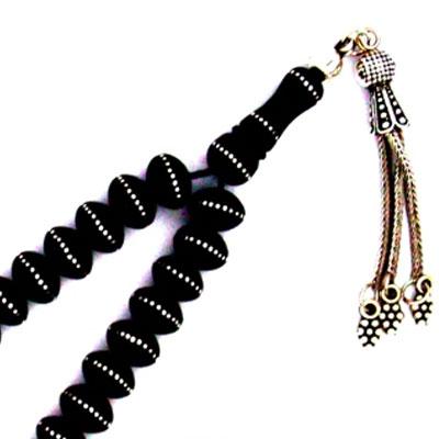 Gümüş Kakma İşlemeli Mercimek Taneli Gürcistan Oltu Tesbih Taş Menşei Gürcistan