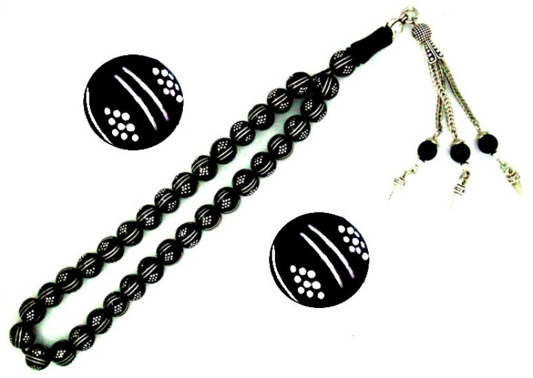 8 li Gümüş Yarma ve Baklava İşlemeli Gürcistan Oltu Tesbih SL0008BR