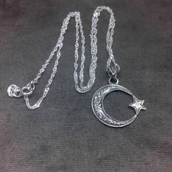 El İşi Gümüş Ay Yıldız Madalyon Tarzı Büyük Boy Kolye Ucu