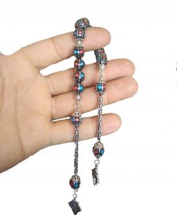 Hakiki Oltu Taşı Zaza Tesbih Firuze Mercan Gümüş İşlemeli Tesbih