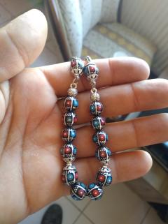 Hakiki Oltu Taşı Zaza Tesbih Firuze Mercan Gümüş İşlemeli Tesbih