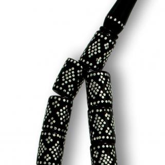 Yoğun Gümüş Kakma İşlemeli Hakiki Erzurum Oltu Taşı Kesme Tesbih 6,5 mm x 9 mm