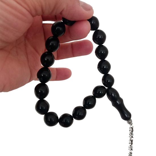 İri Taneli Gümüş İşlemeli Gürcistan Oltu Maskot (Stres) Tesbih