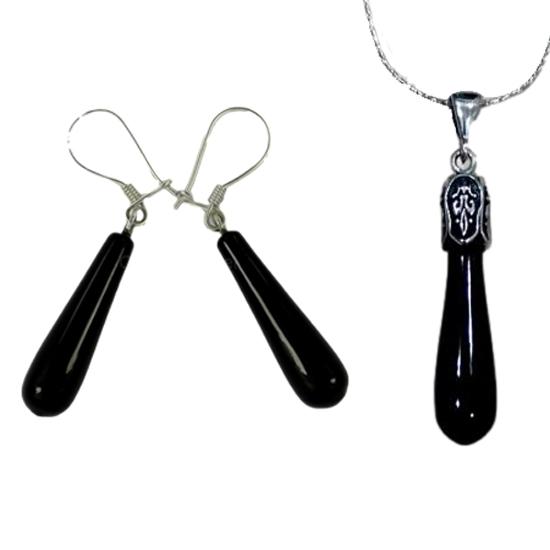 Damla Oltu Taşı Gümüş Kolye Küpe Set